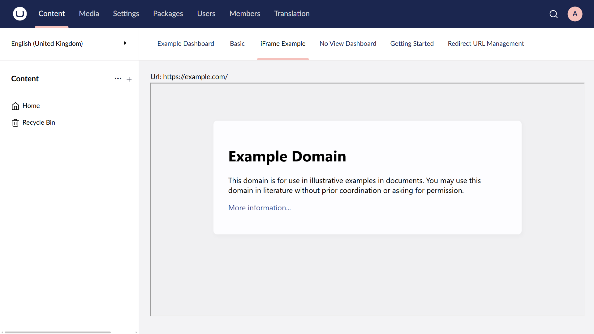An example of a simple iframe in a dashboard
