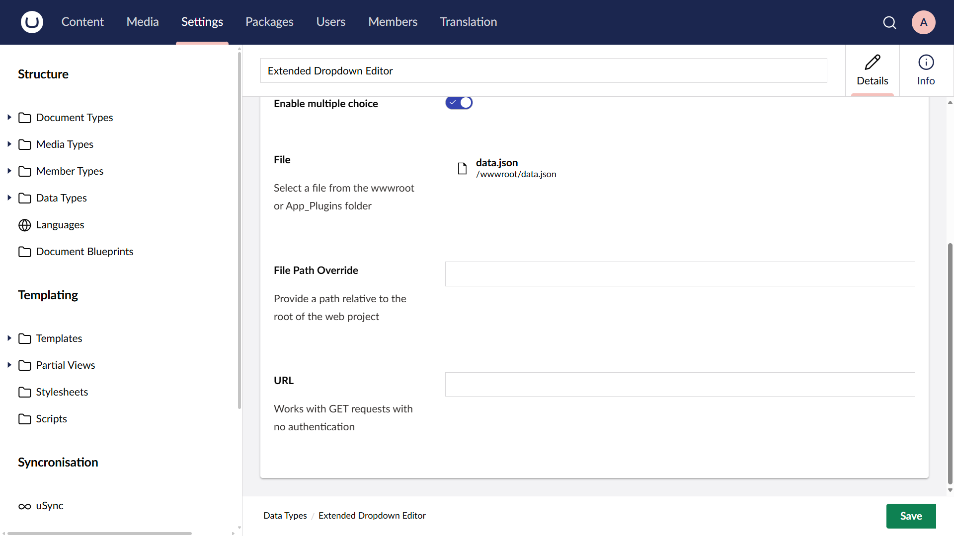 Configure a data source by file or URL.