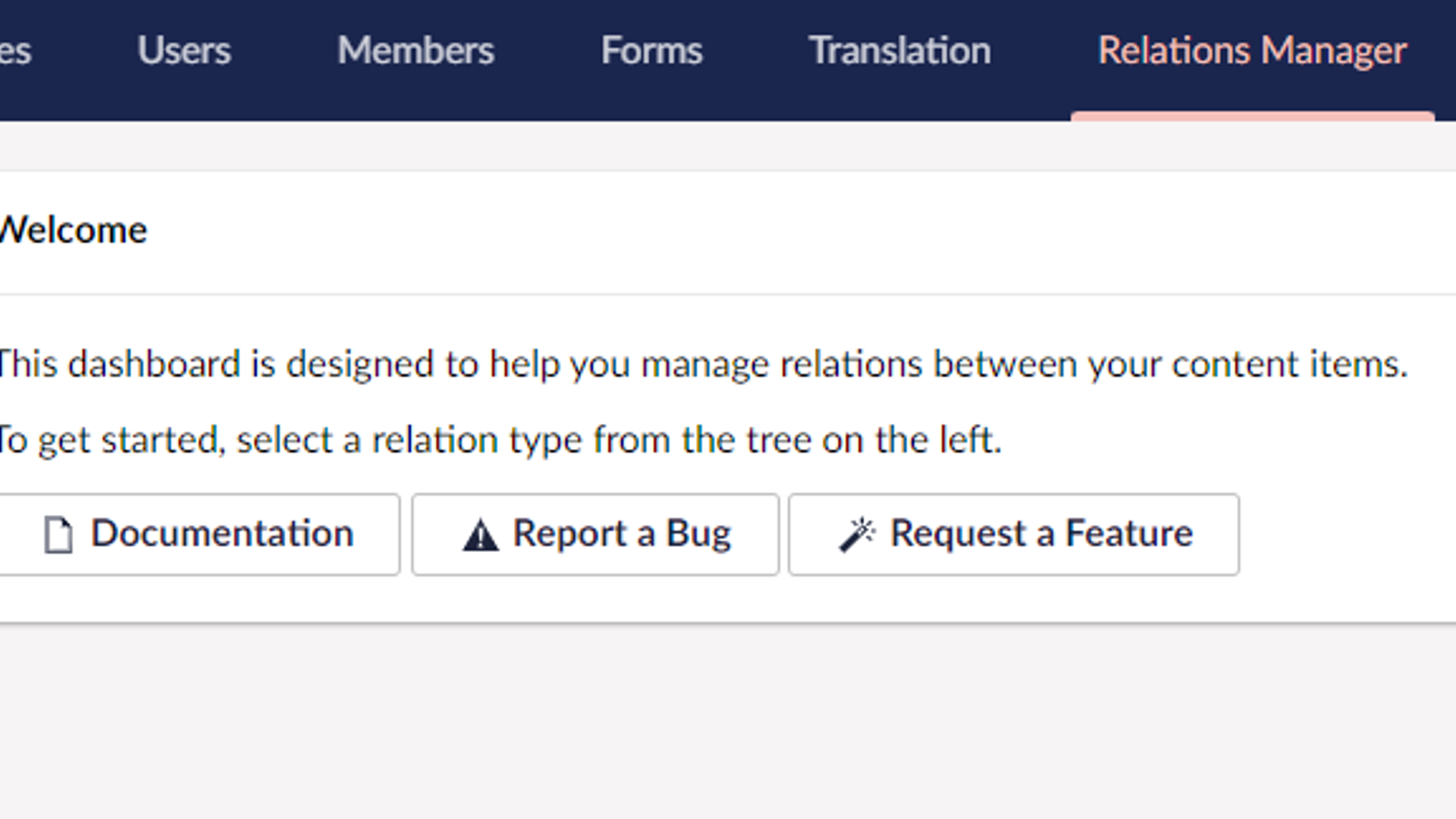 Relations Manager: Welcome Dashboard