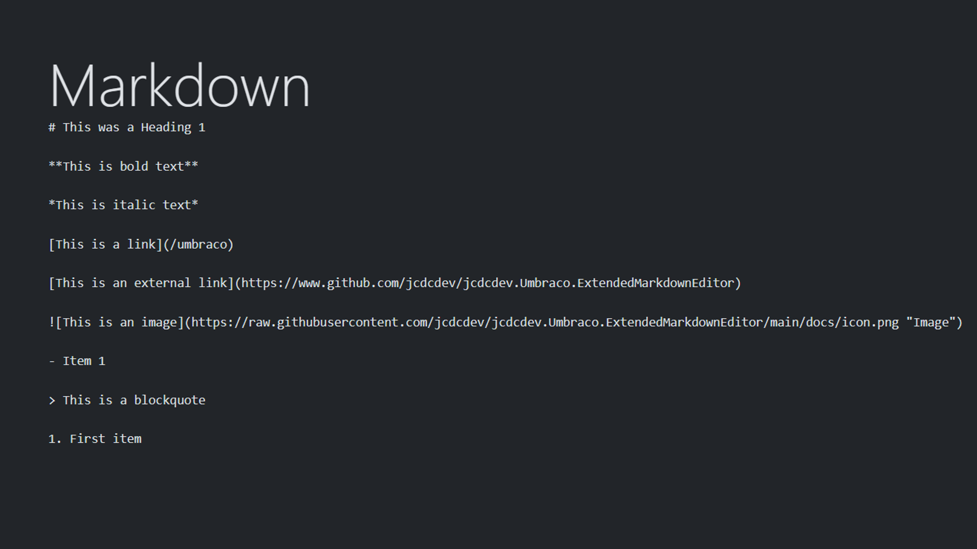 An example showing raw markdown.