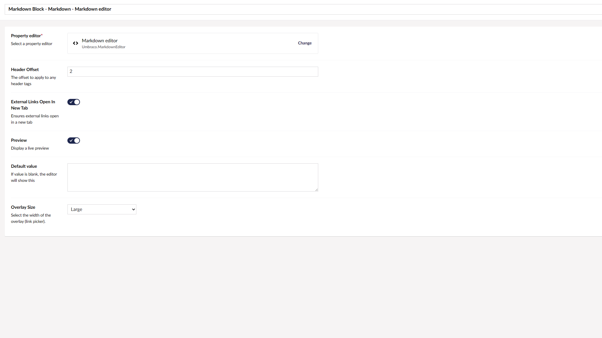 An example data type configuration, adding 2 to all heading levels.