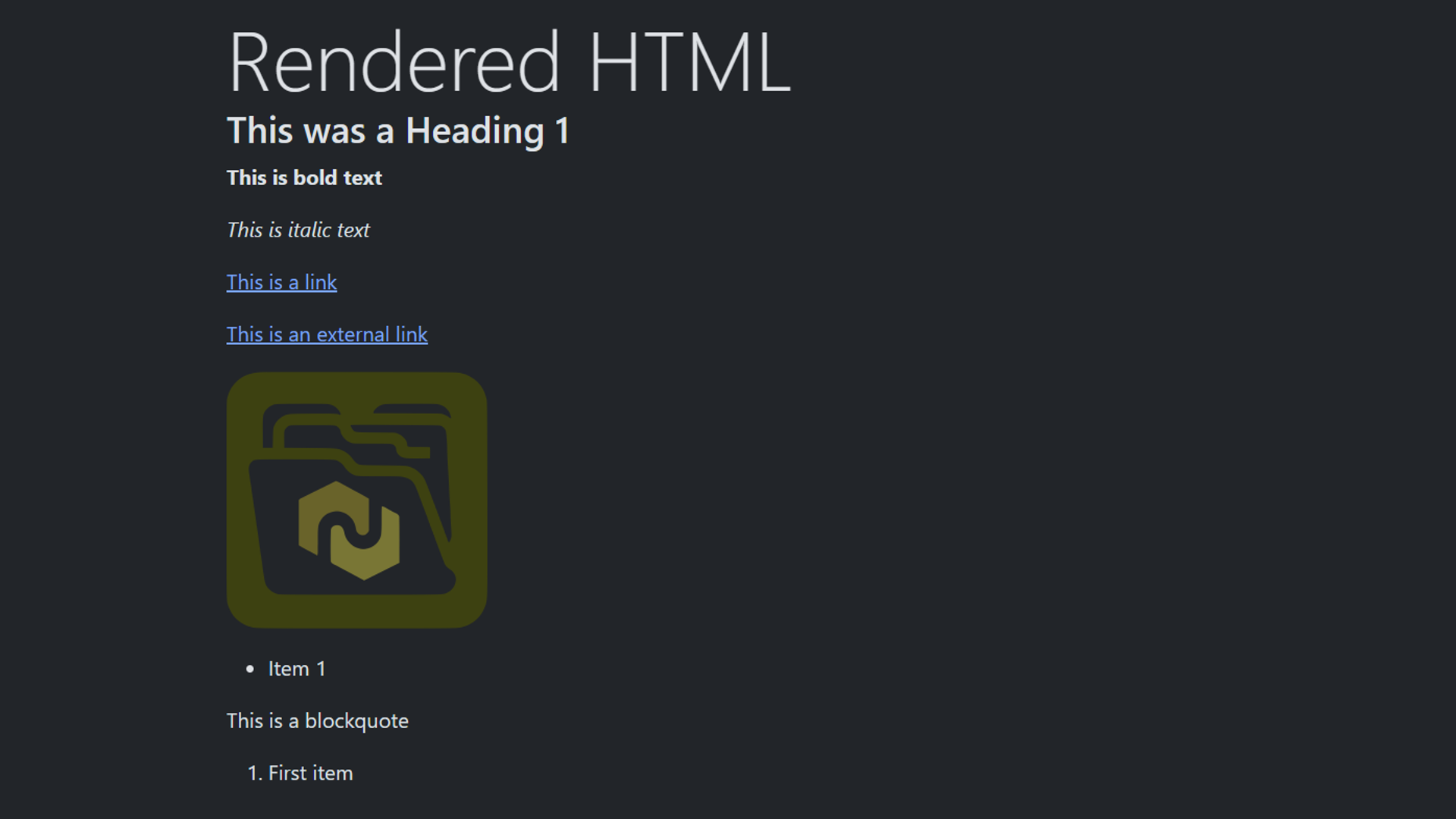 An example showing rendered HTML.