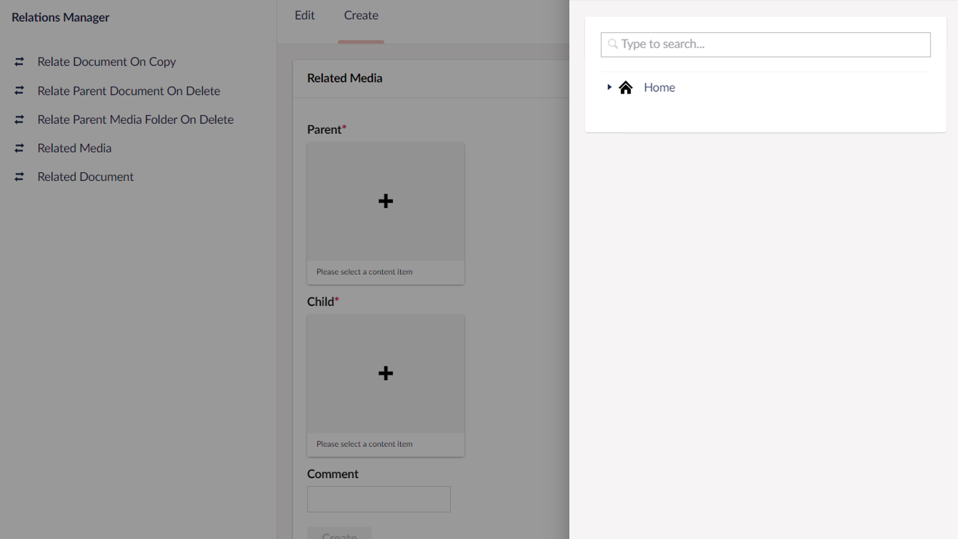 Relations Manager: Create Relation Infinite Editor