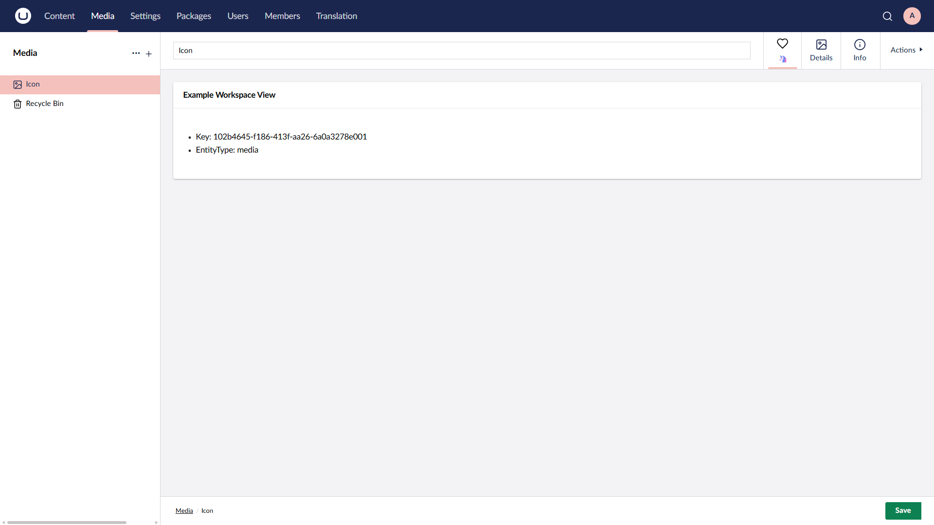 Simple Workspace View can be used to display information about the current document.