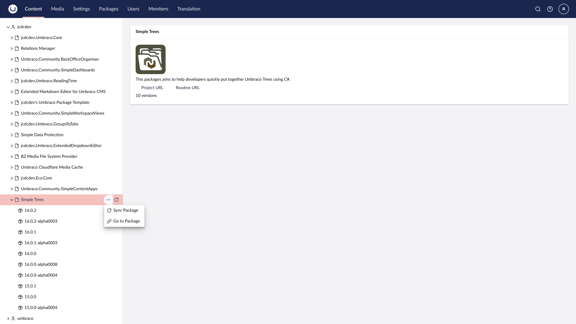 An example of a custom tree entity with two custom entity actions.